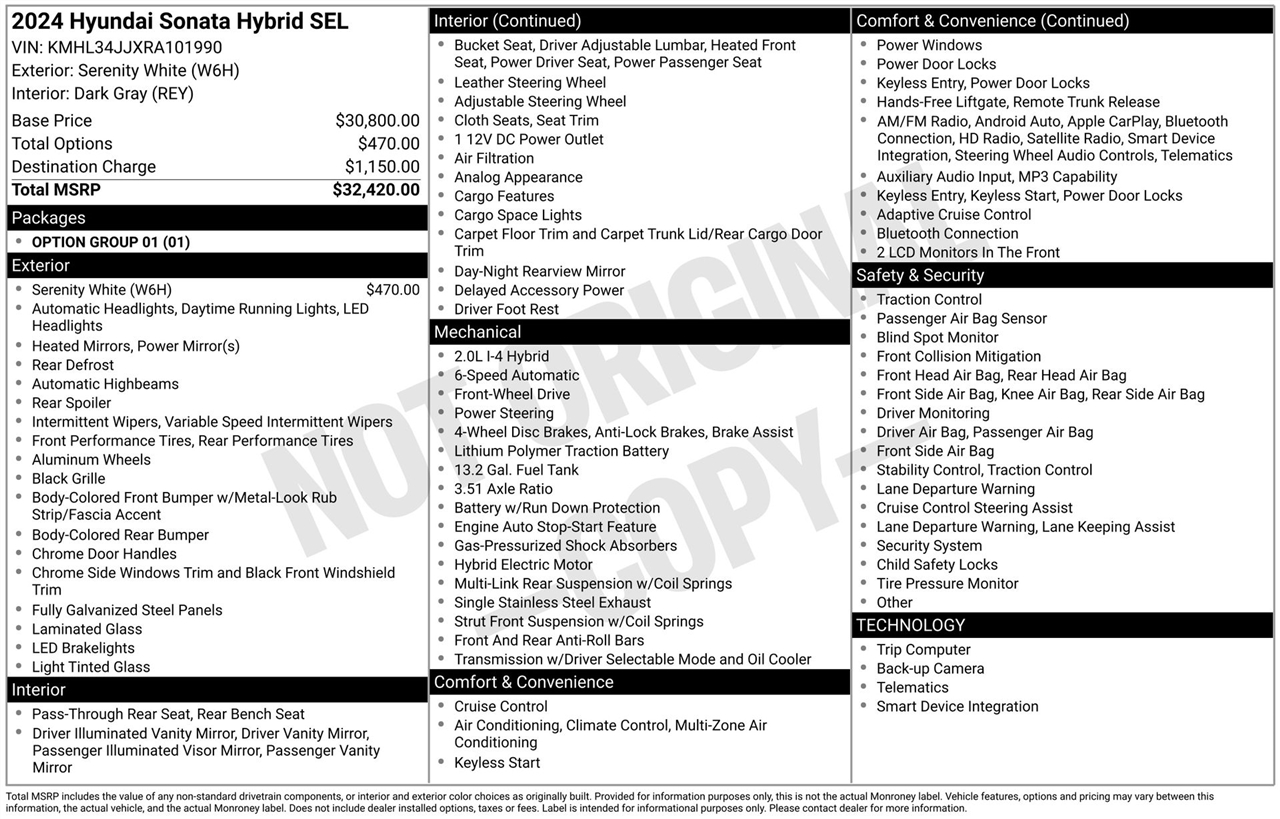 Hyundai Sonata Hybrid SEL 2024