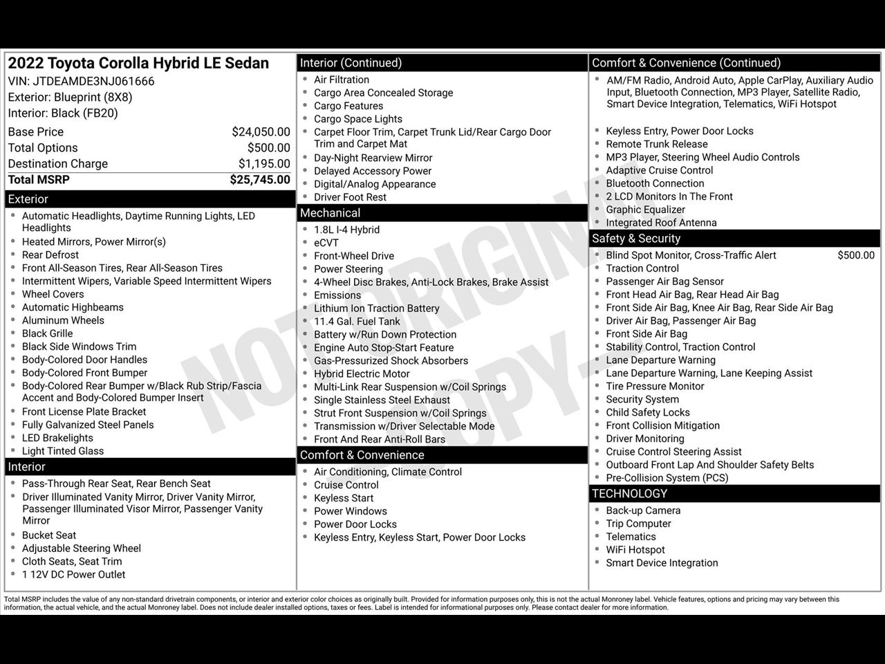 Toyota Corolla LE Hybrid 2022
