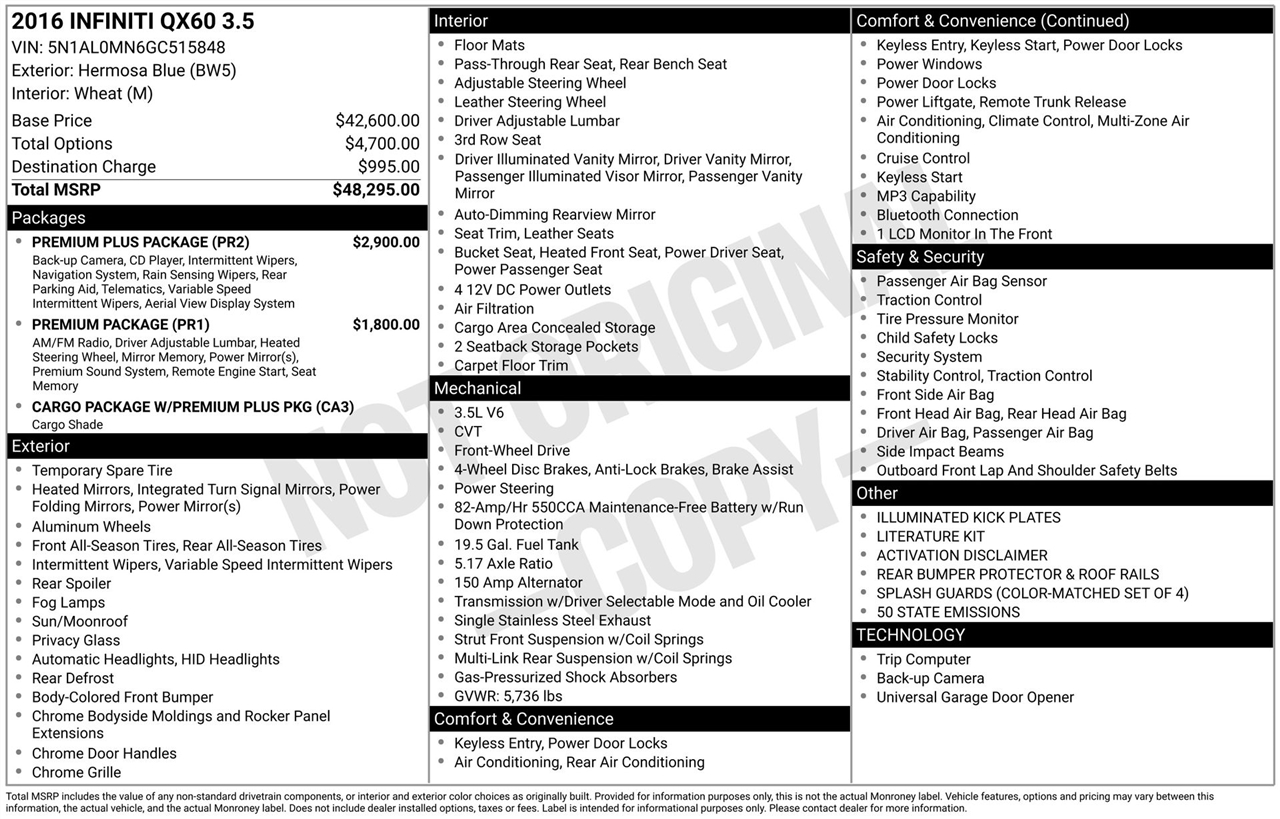 Infiniti QX60 Base FWD 2016