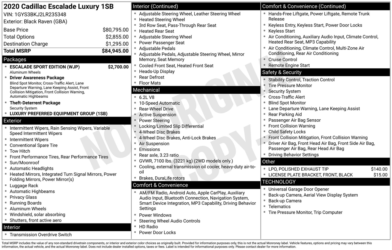 Cadillac Escalade Luxury 2WD 2020