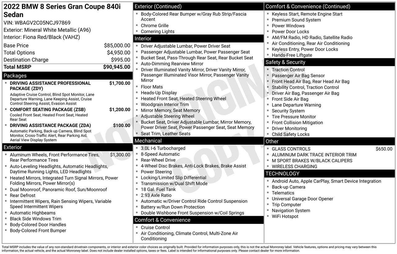 BMW 8-Series Gran Coupe 840i 2022