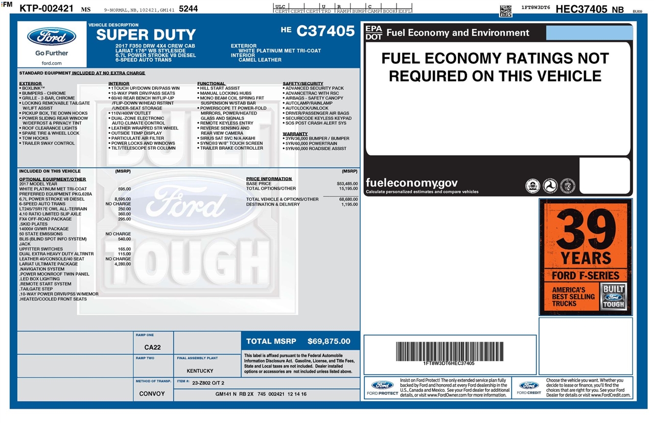 Ford F-350 SD Lariat Crew Cab Long Bed DRW 4WD 2017