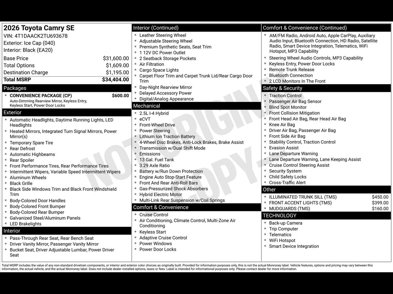 Toyota Camry Hybrid XLE 2026