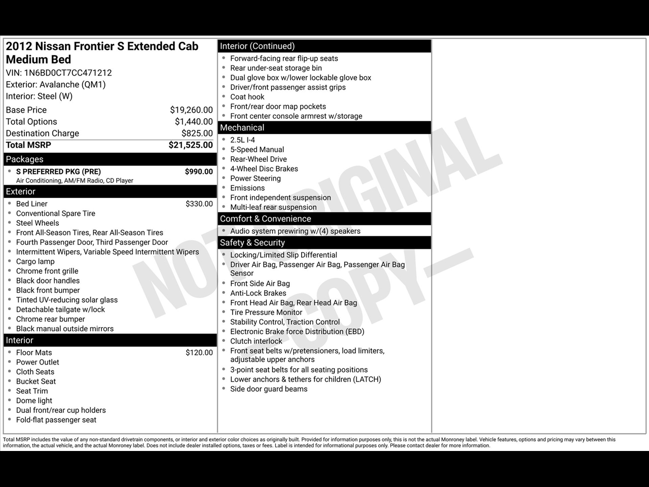 Nissan Frontier S King Cab 2WD 2012