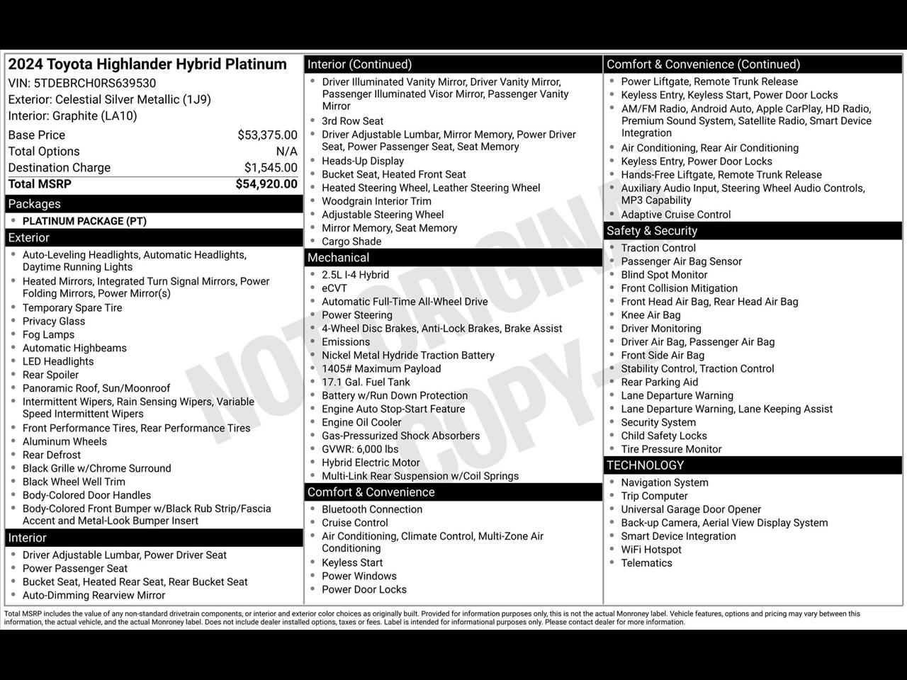 Toyota Highlander Hybrid Platinum AWD 2024