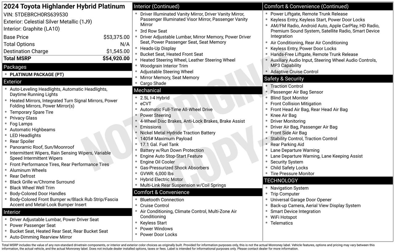 Toyota Highlander Hybrid Platinum AWD 2024