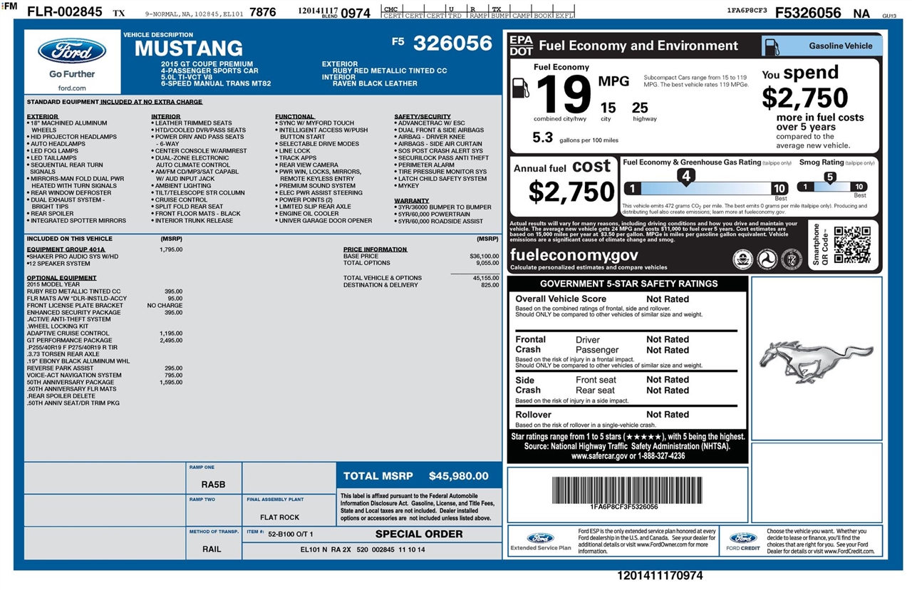 Ford Mustang GT Coupe 2015