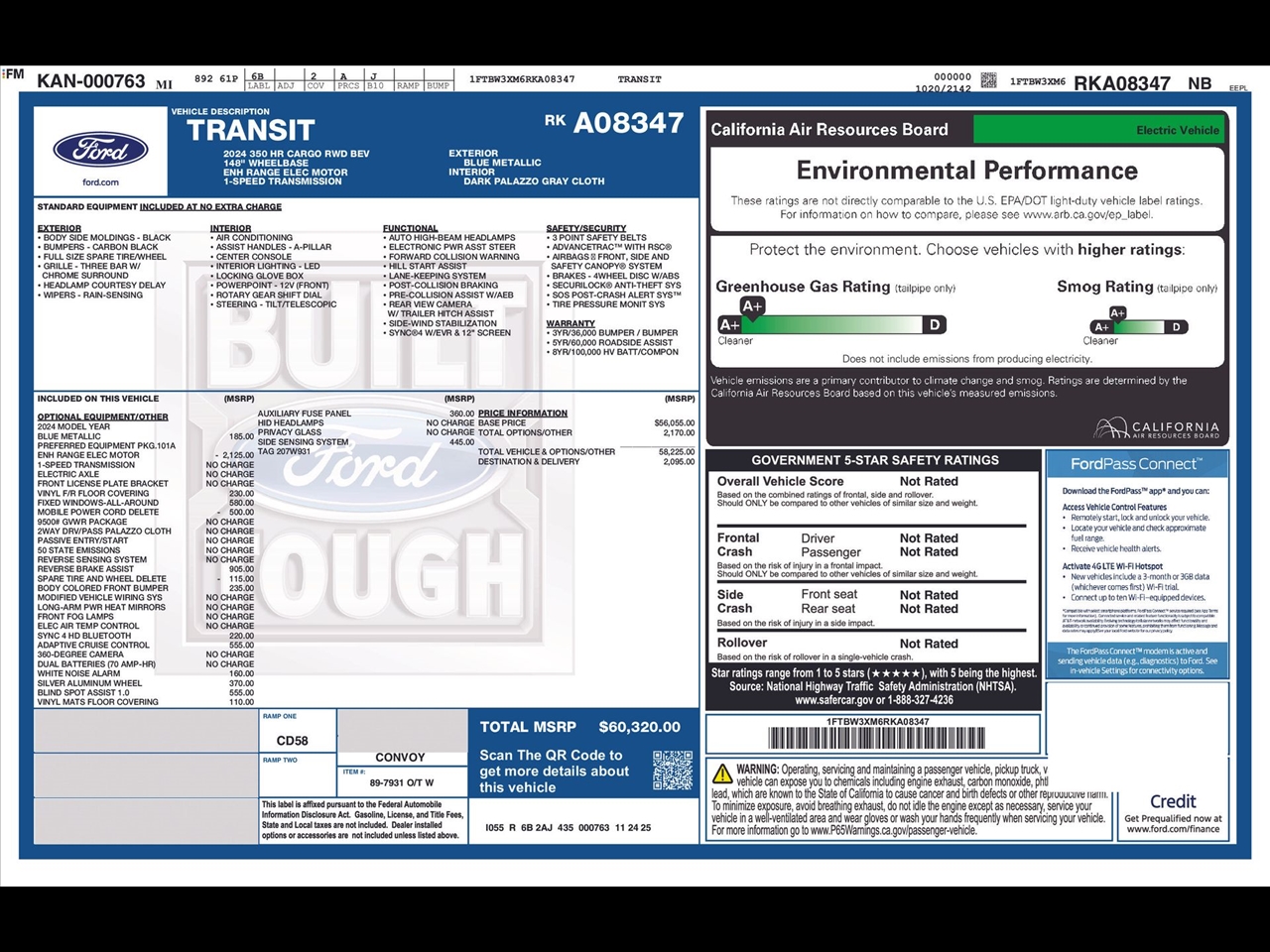 Ford E-Transit Cargo Van 350 High Roof Ext 2024