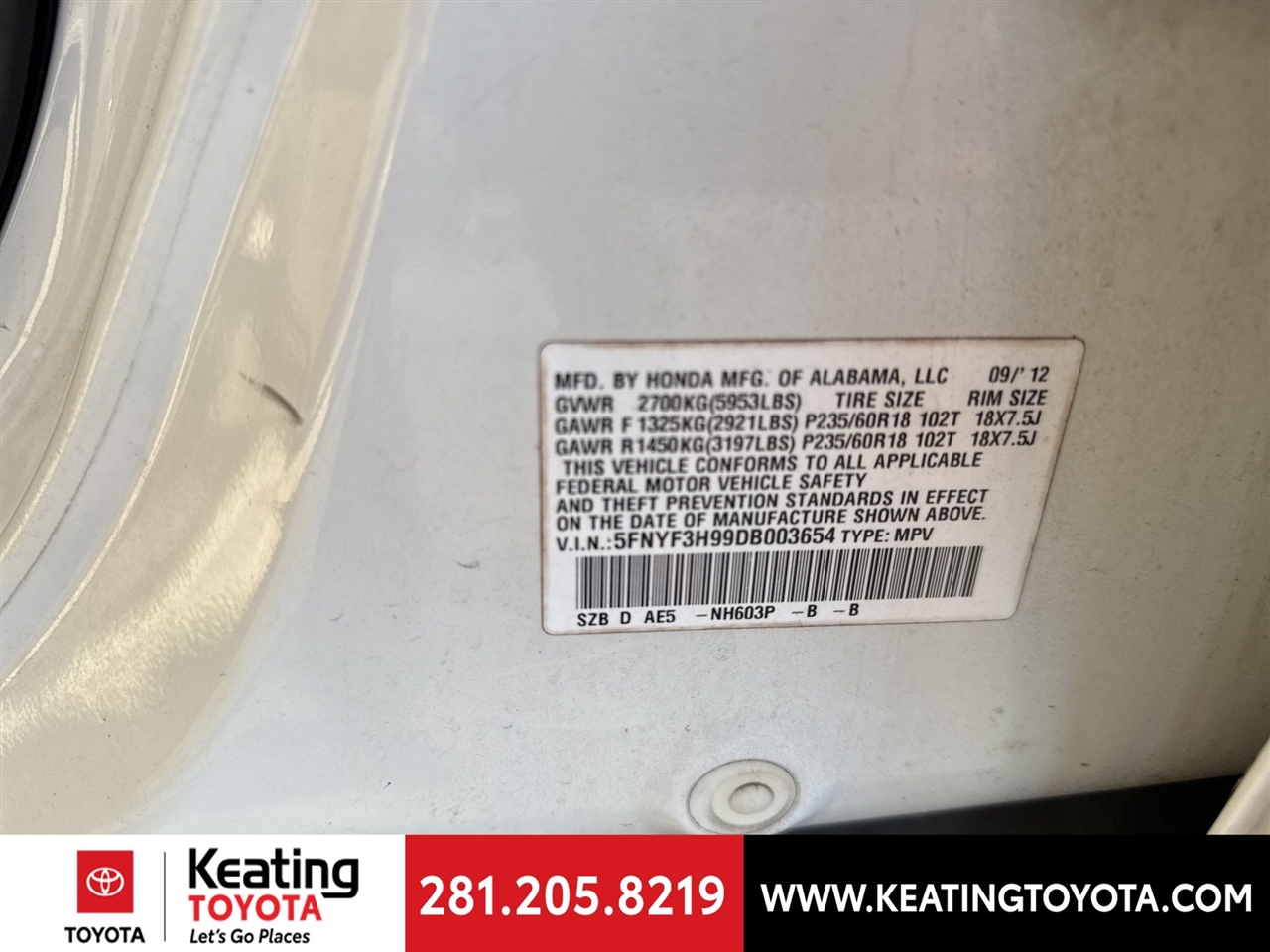 Honda Pilot Touring 2WD 5-Spd AT with DVD 2013