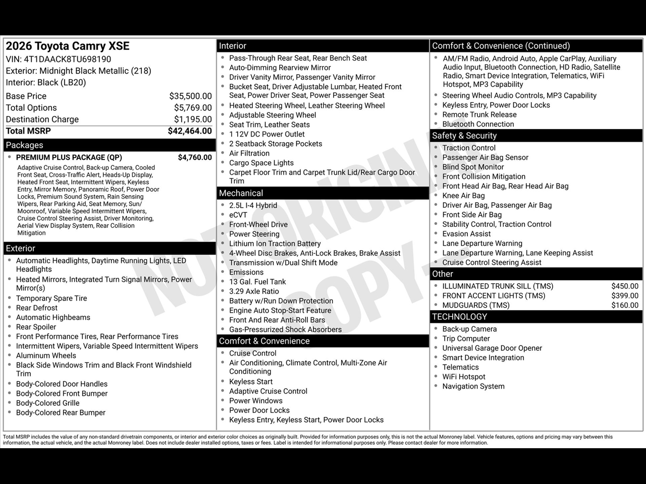 Toyota Camry Hybrid XLE 2026