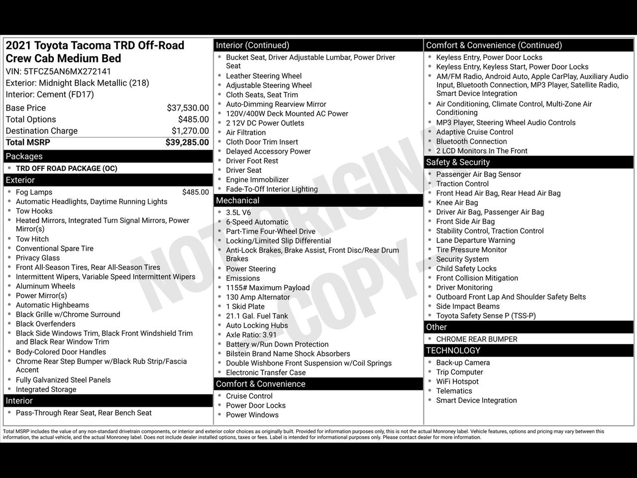 Toyota Tacoma SR5 Double Cab Long Bed V6 6AT 4WD 2021
