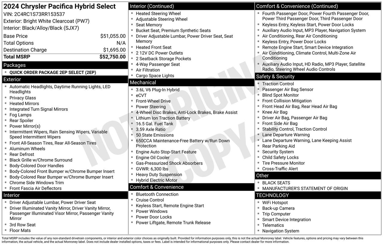 Chrysler Pacifica Hybrid Select 2024