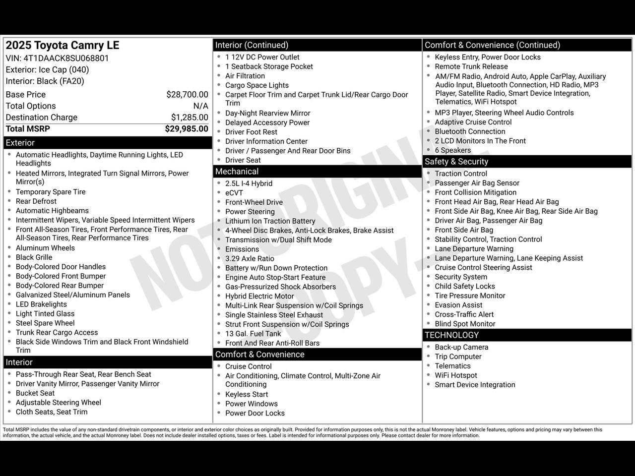 Toyota Camry Hybrid XLE 2025