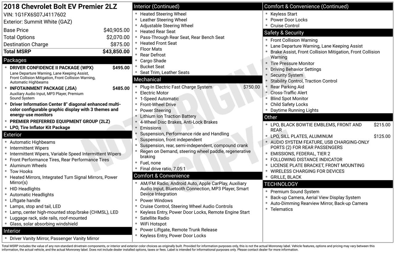 Chevrolet Bolt EV Premier 2018