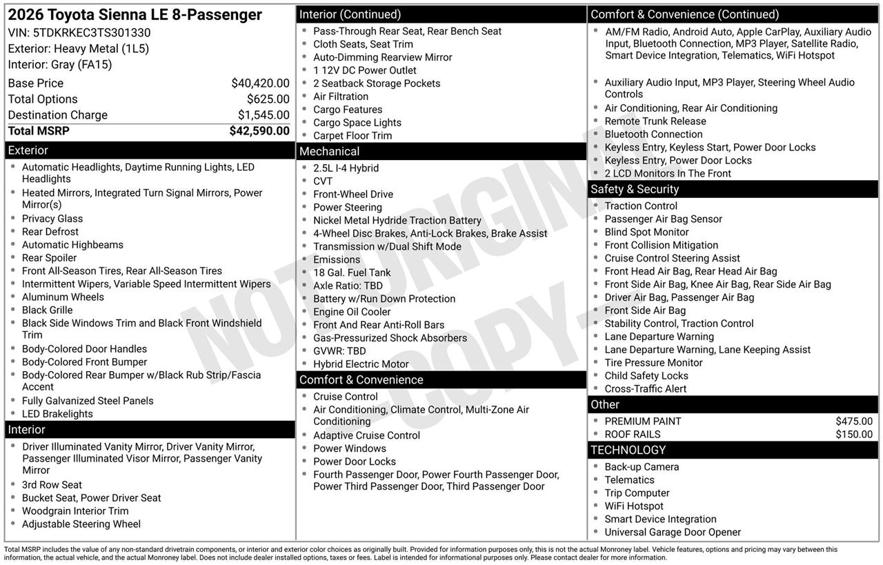 Toyota Sienna LE 8-Passenger 2026