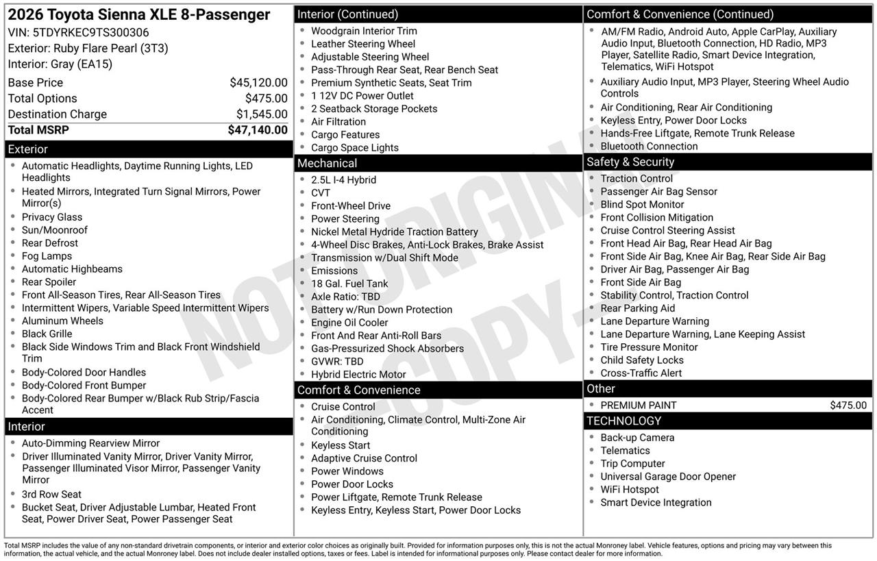 Toyota Sienna XLE 7-Passenger 2026