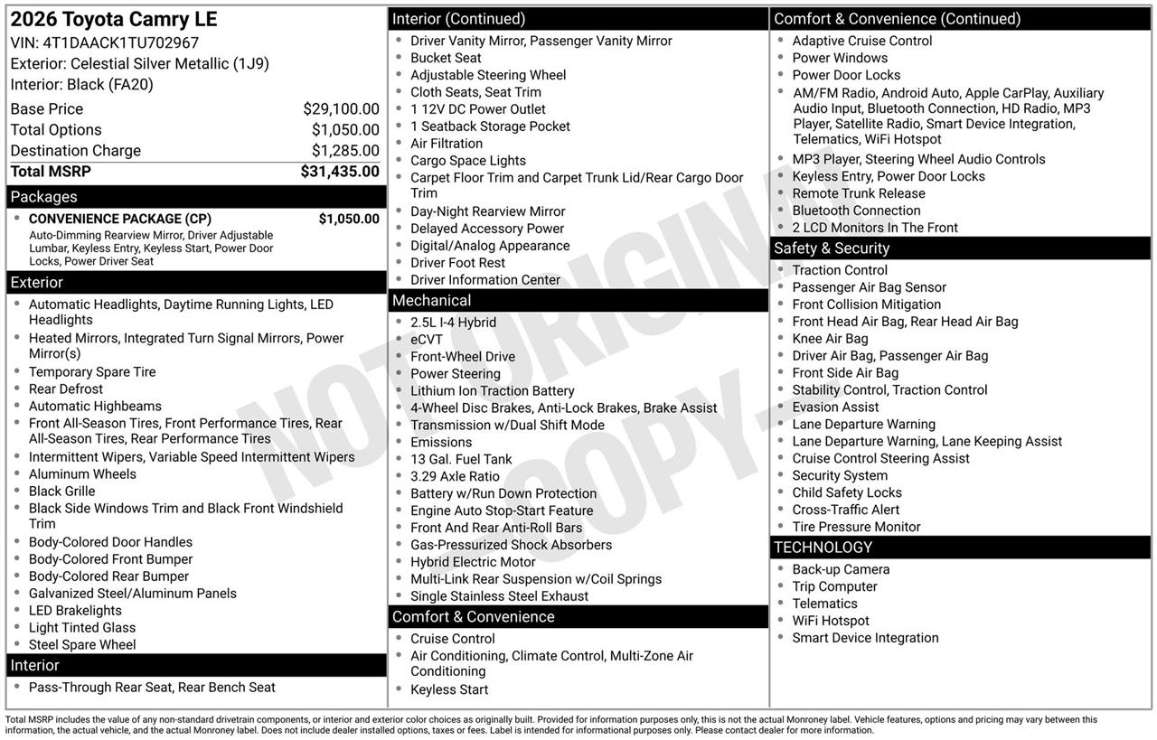 Toyota Camry Hybrid XLE 2026