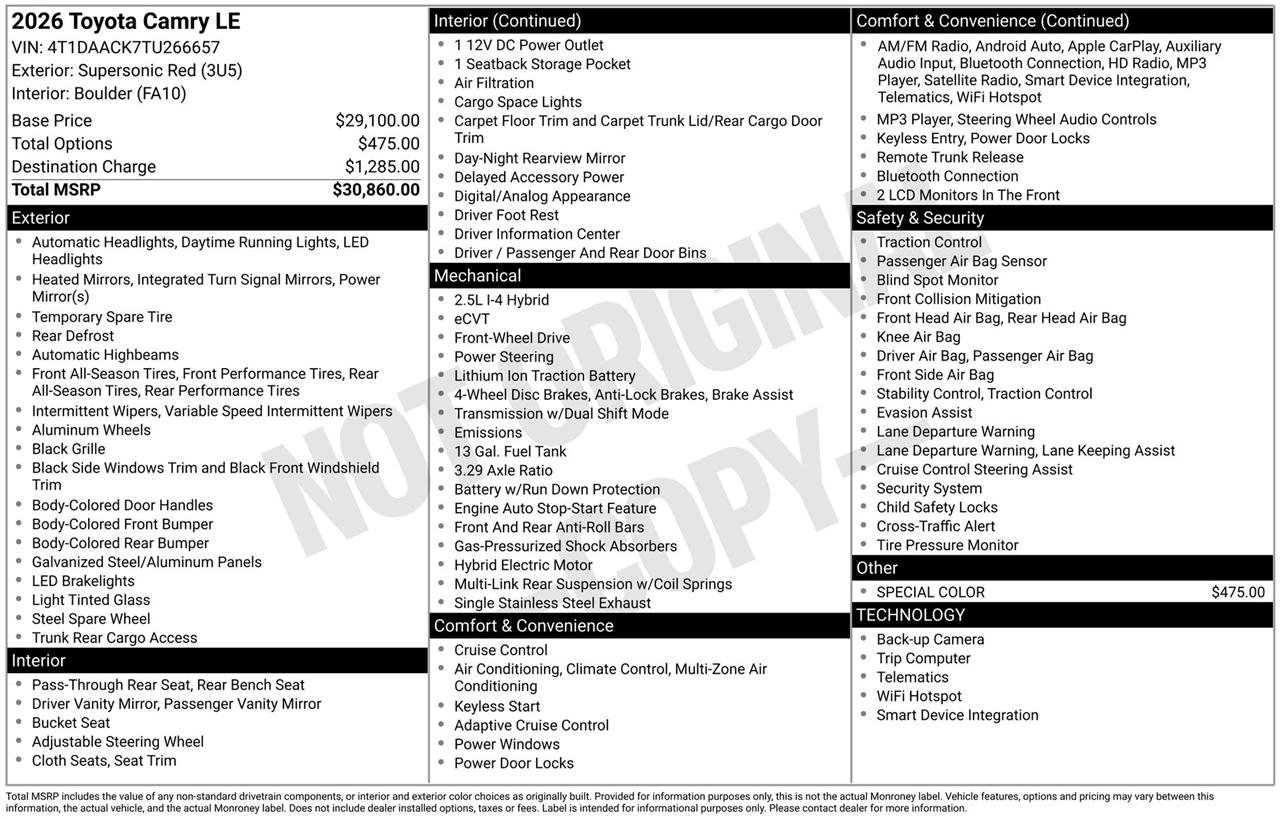 Toyota Camry Hybrid XLE 2026
