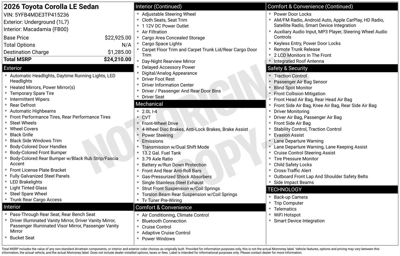 Toyota Corolla LE 2026