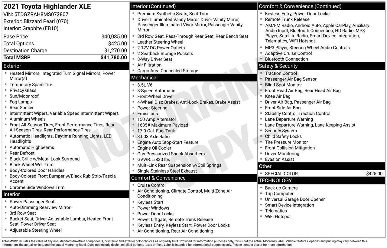 Toyota Highlander XLE FWD V6 2021