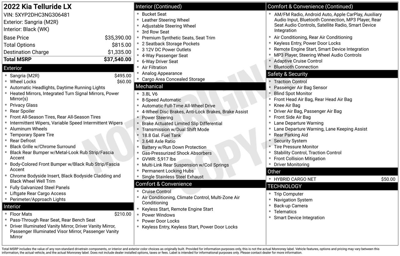 Kia Telluride LX AWD 2022