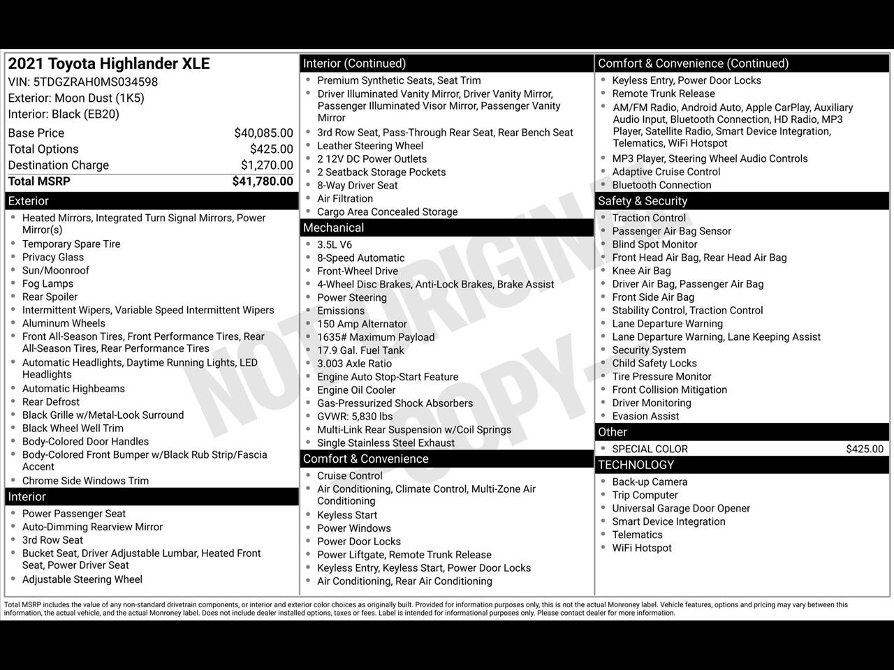 Toyota Highlander XLE FWD V6 2021