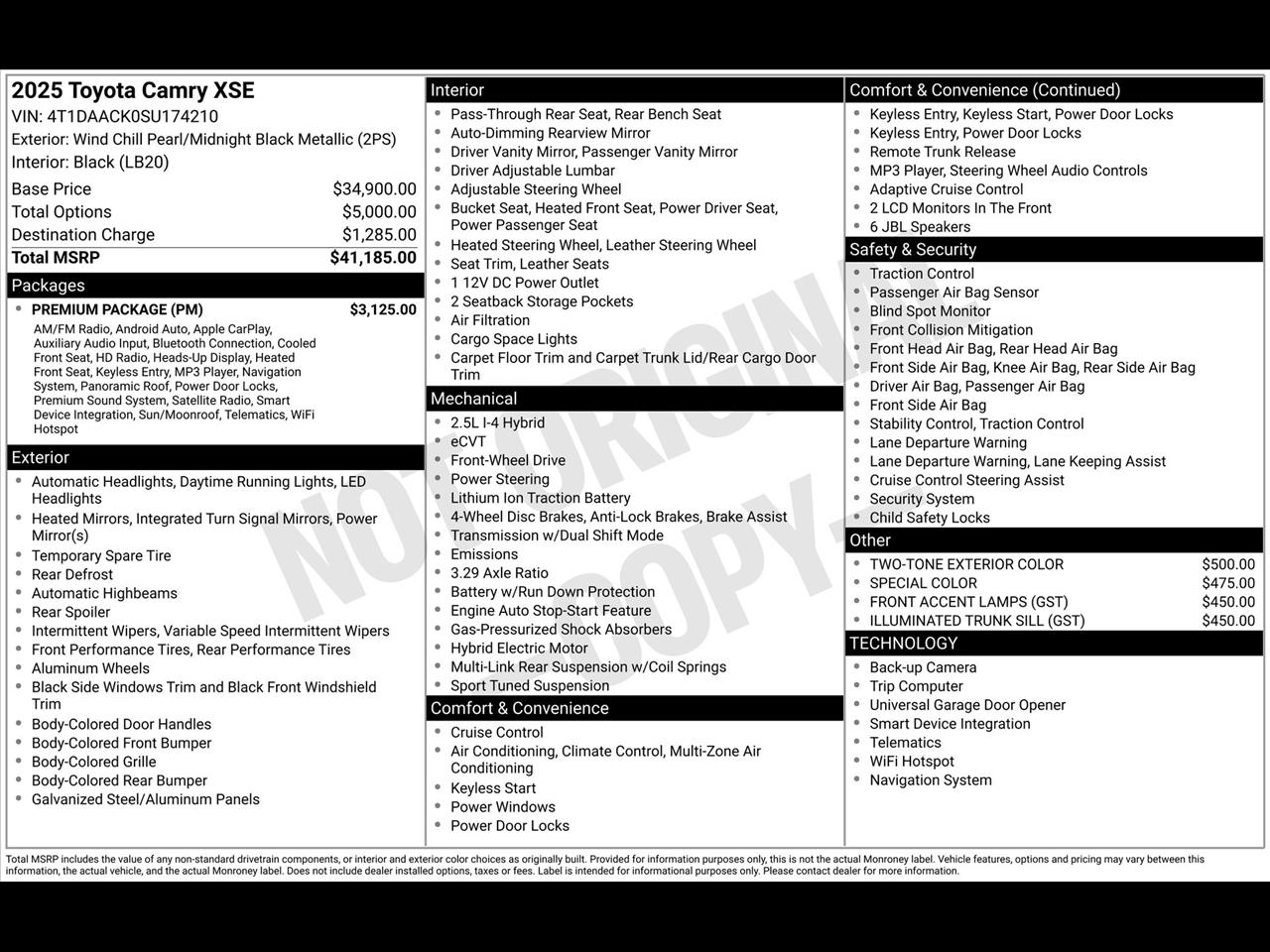 Toyota Camry Hybrid XLE 2025