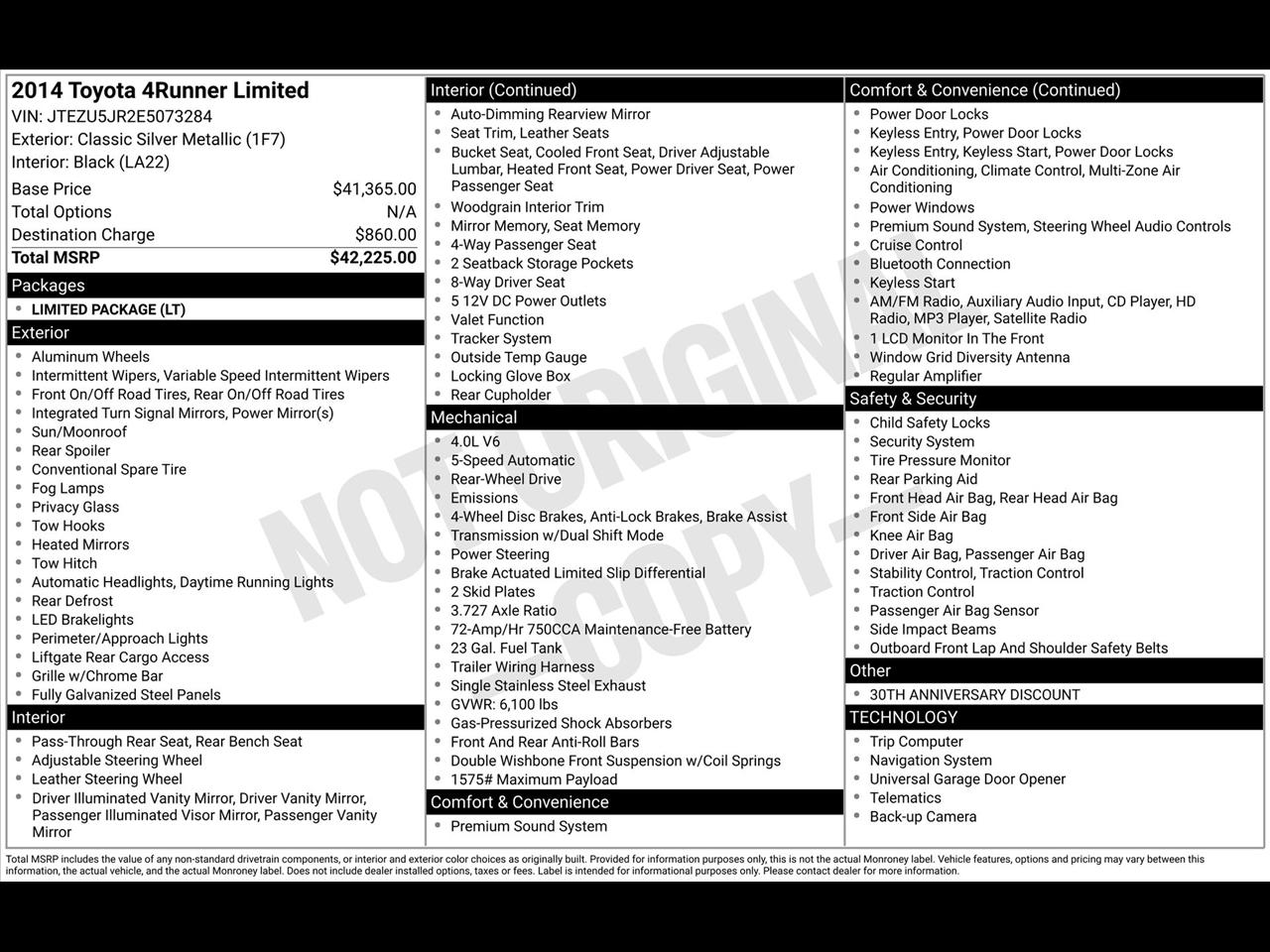 Toyota 4Runner Limited 2WD V6 2014