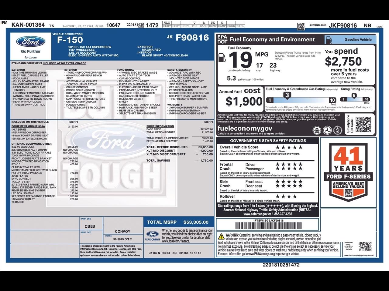 Ford F-150 XLT SuperCrew 5.5-ft. Bed 4WD 2018