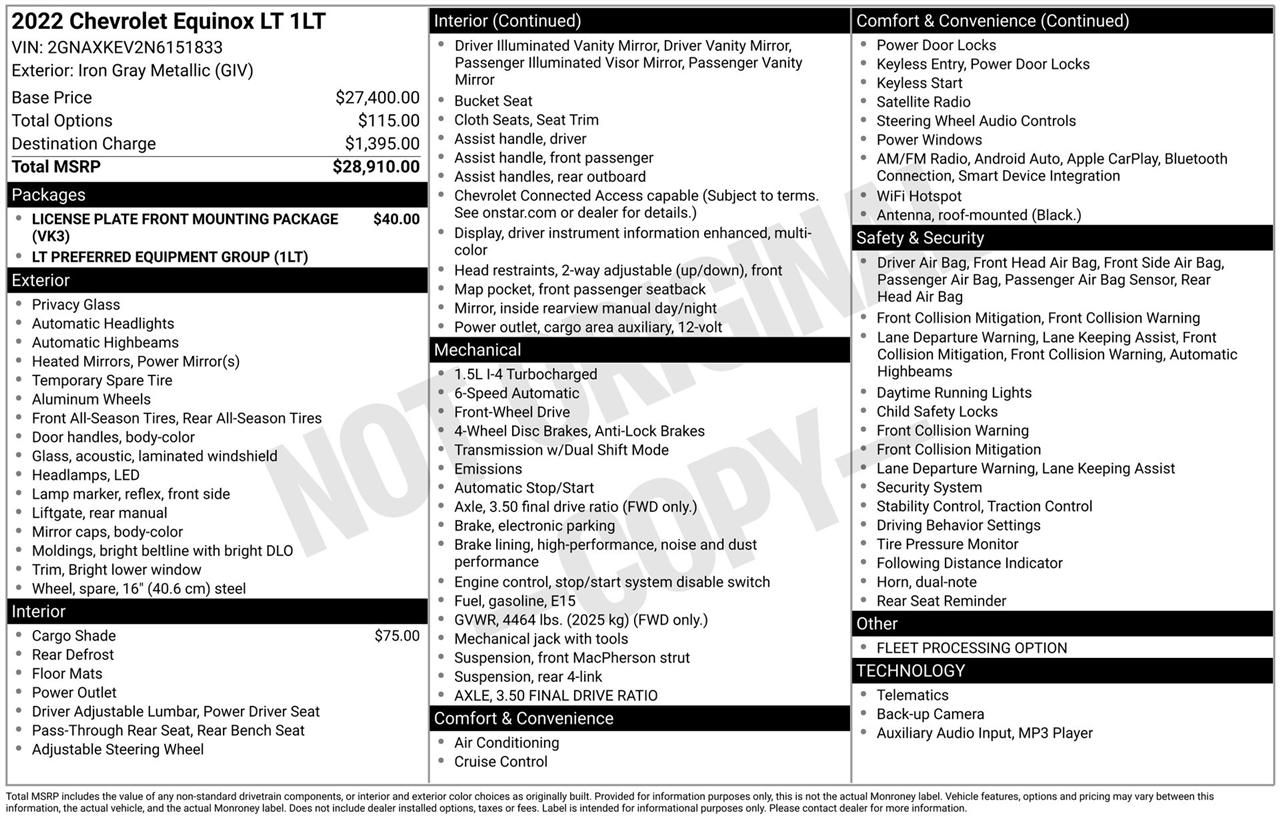 Chevrolet Equinox LT 1.5 2WD 2022