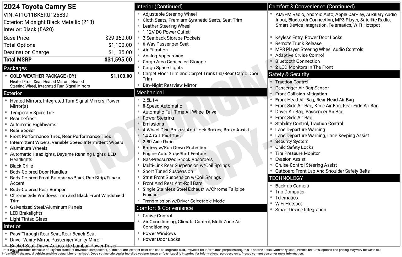 Toyota Camry SE AWD 2024