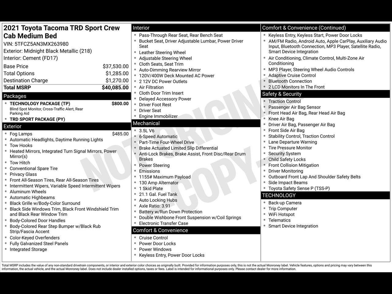 Toyota Tacoma SR5 Double Cab Long Bed V6 6AT 4WD 2021