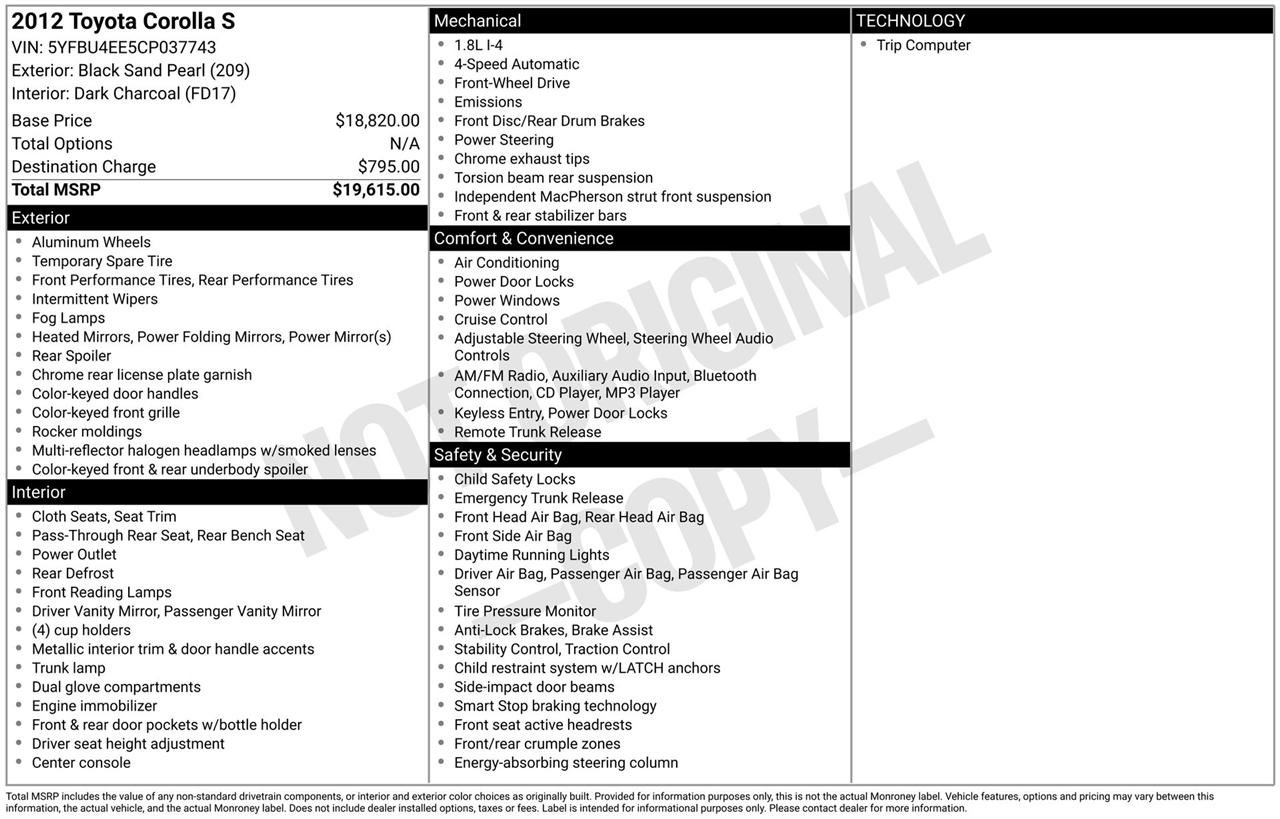 Toyota Corolla S 5-Speed MT 2012