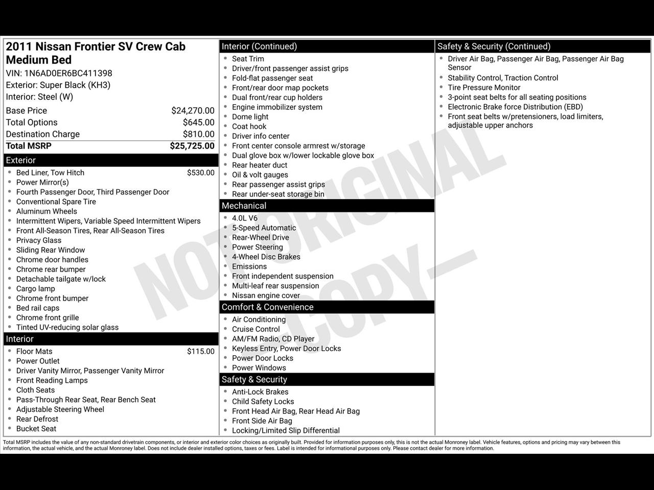 Nissan Frontier S Crew Cab 2WD 2011