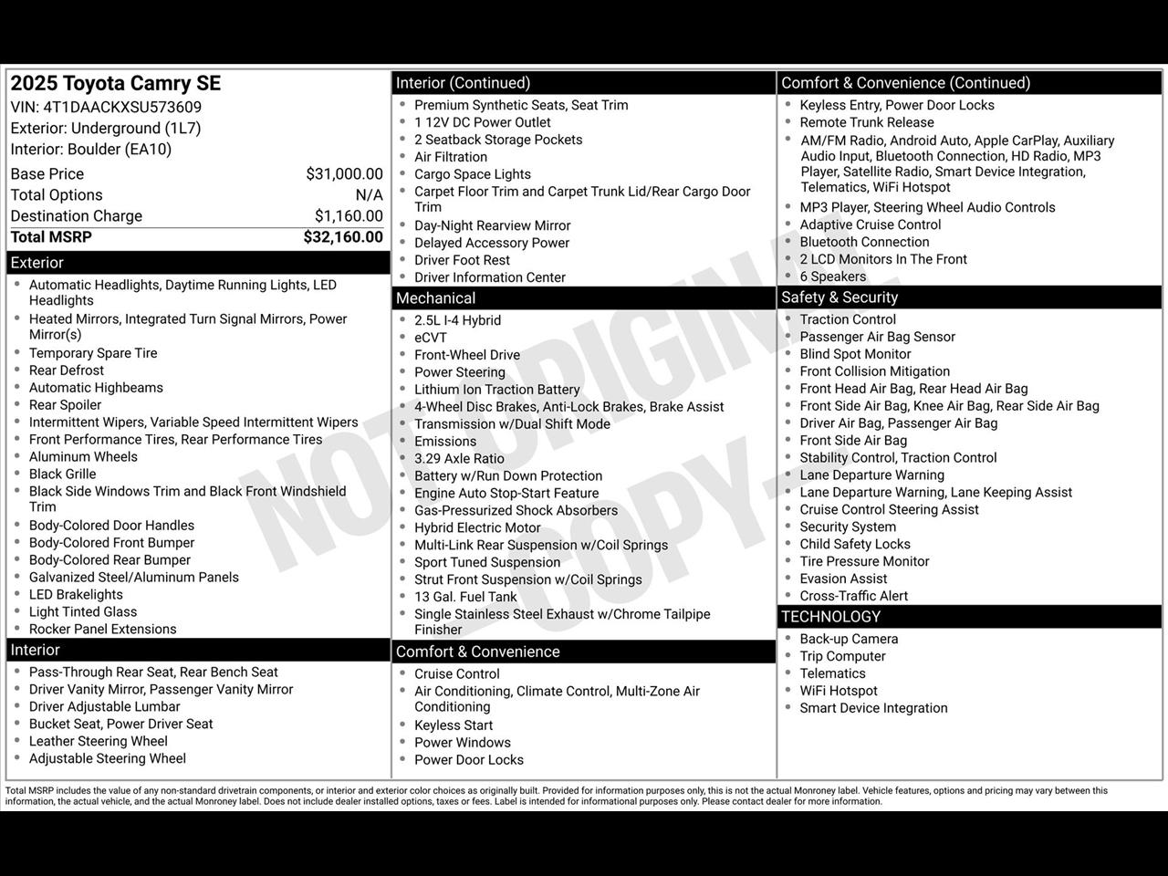 Toyota Camry Hybrid XLE 2025