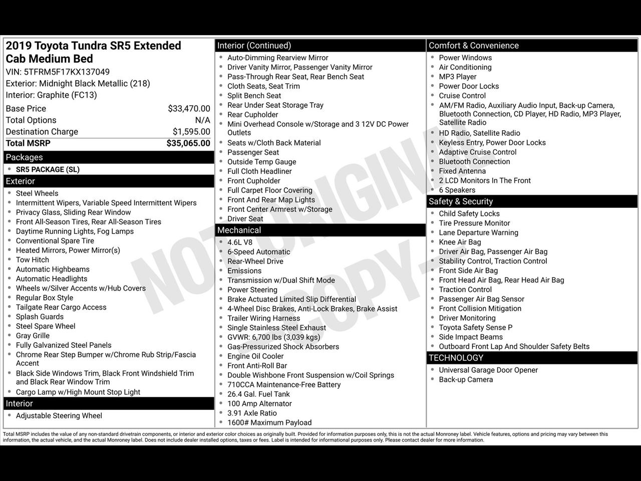 Toyota Tundra SR5 4.6L V8 Double Cab 2WD 2019