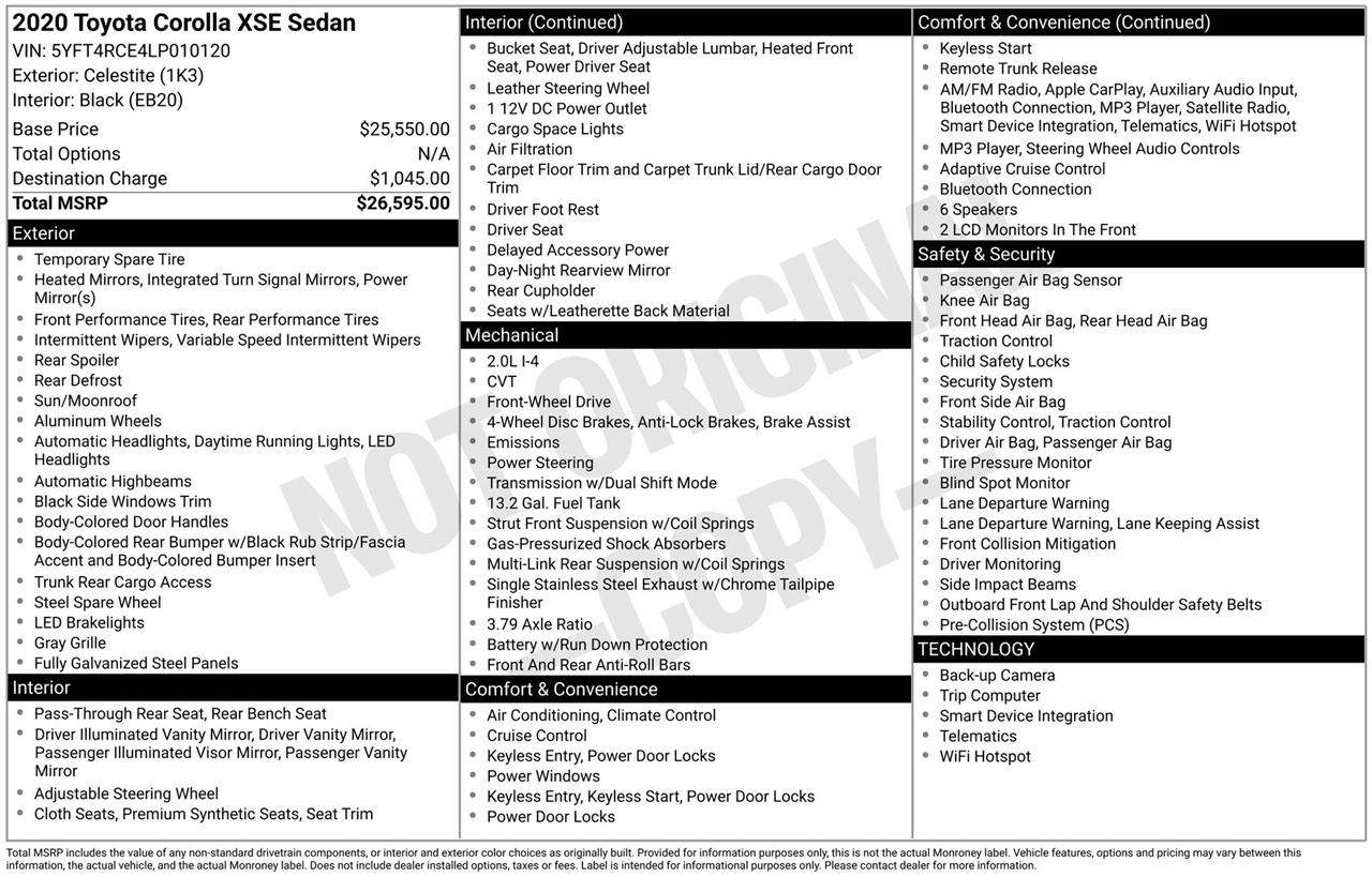 Toyota Corolla XSE 2020