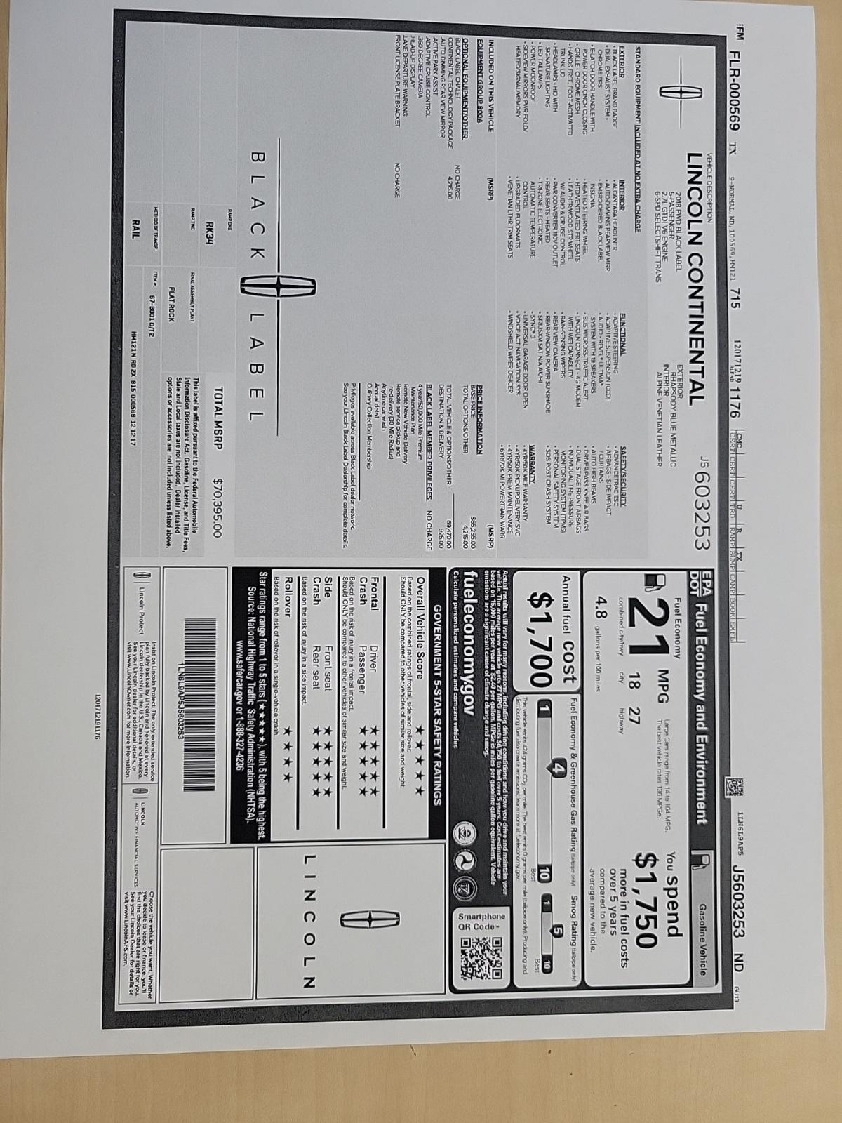 Lincoln Continental Black Label 2018