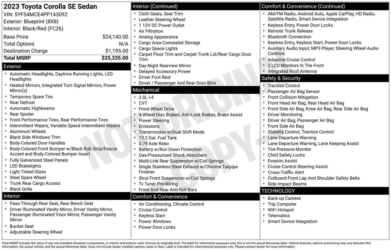 Toyota Corolla SE 2023