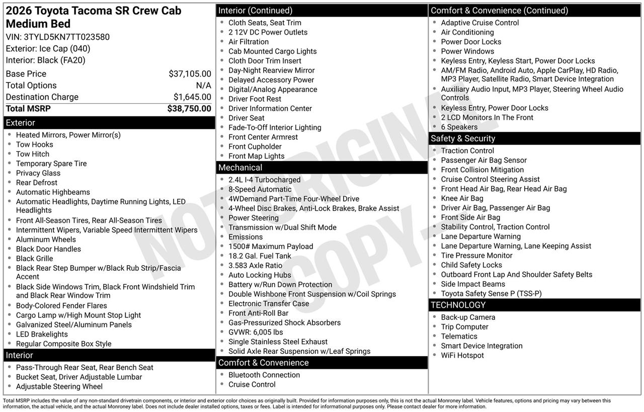 Toyota Tacoma SR Double Cab 4WD 2026