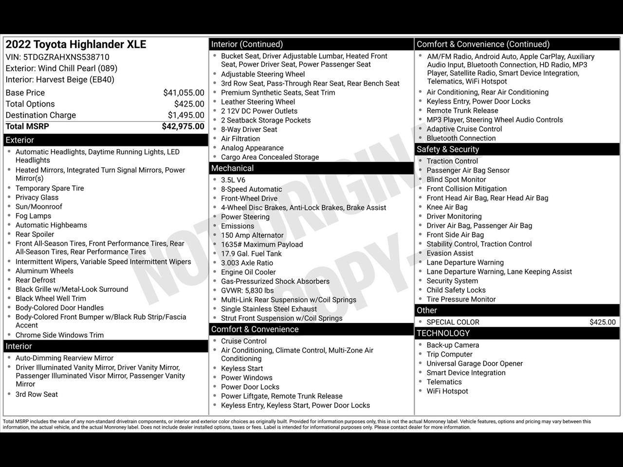 Toyota Highlander XLE FWD V6 2022