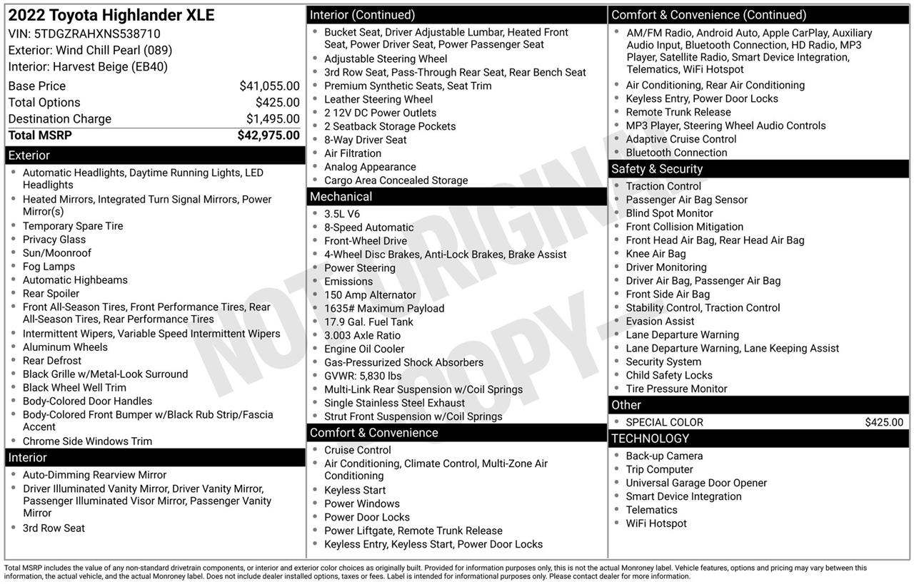 Toyota Highlander XLE FWD V6 2022