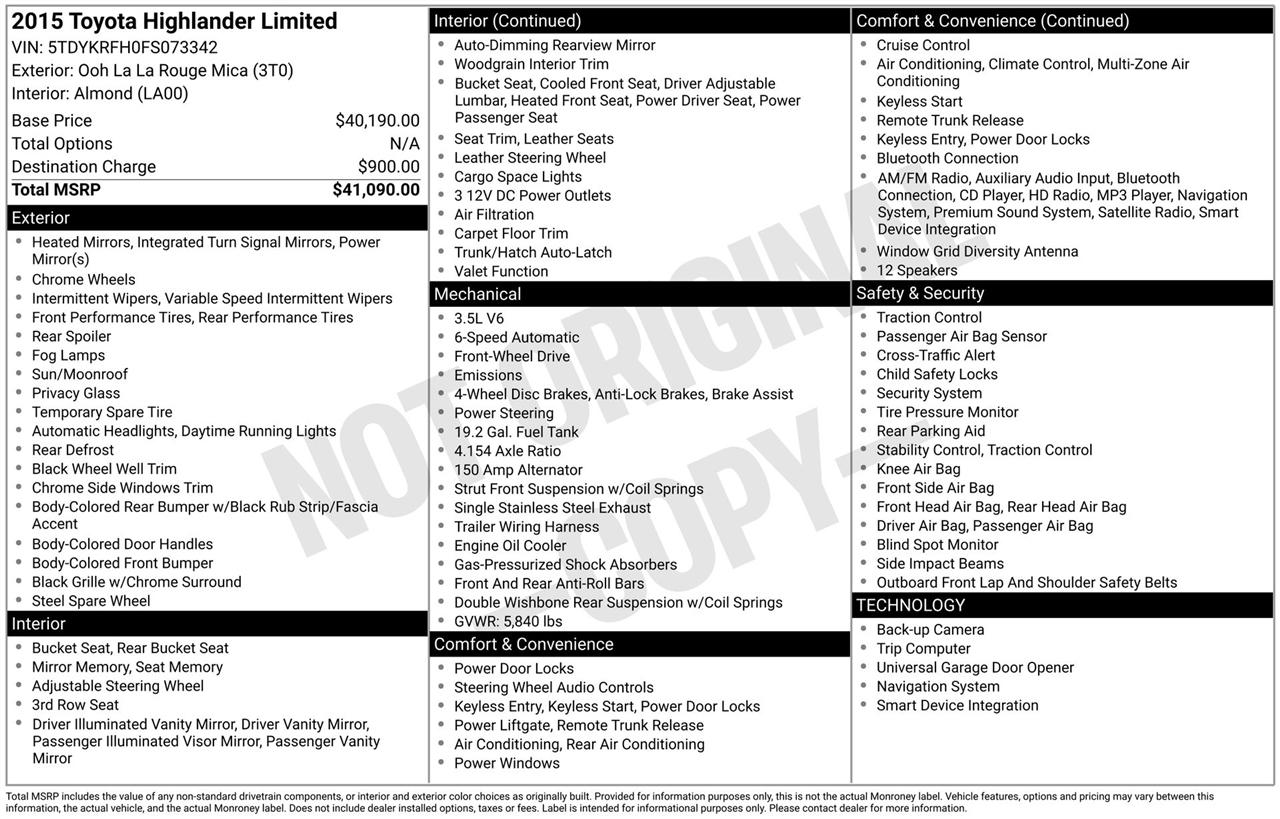 Toyota Highlander Limited FWD V6 2015