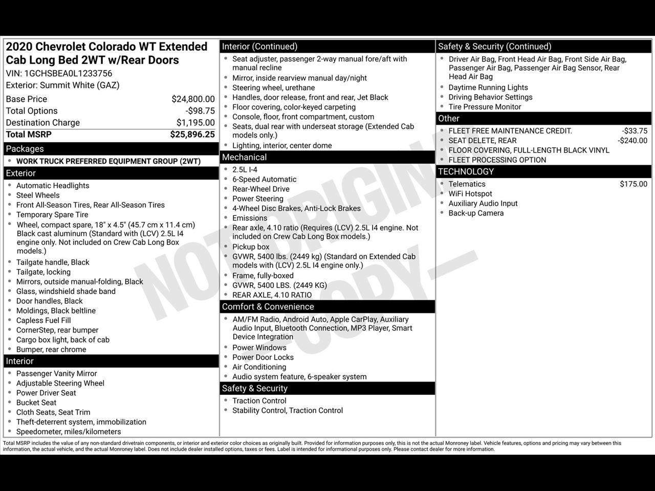 Chevrolet Colorado Work Truck Ext. Cab 2WD 2020