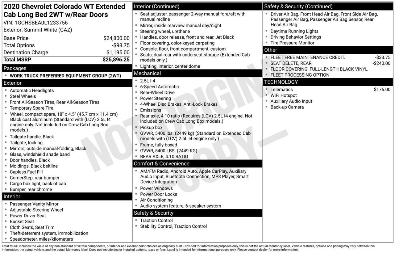 Chevrolet Colorado Work Truck Ext. Cab 2WD 2020