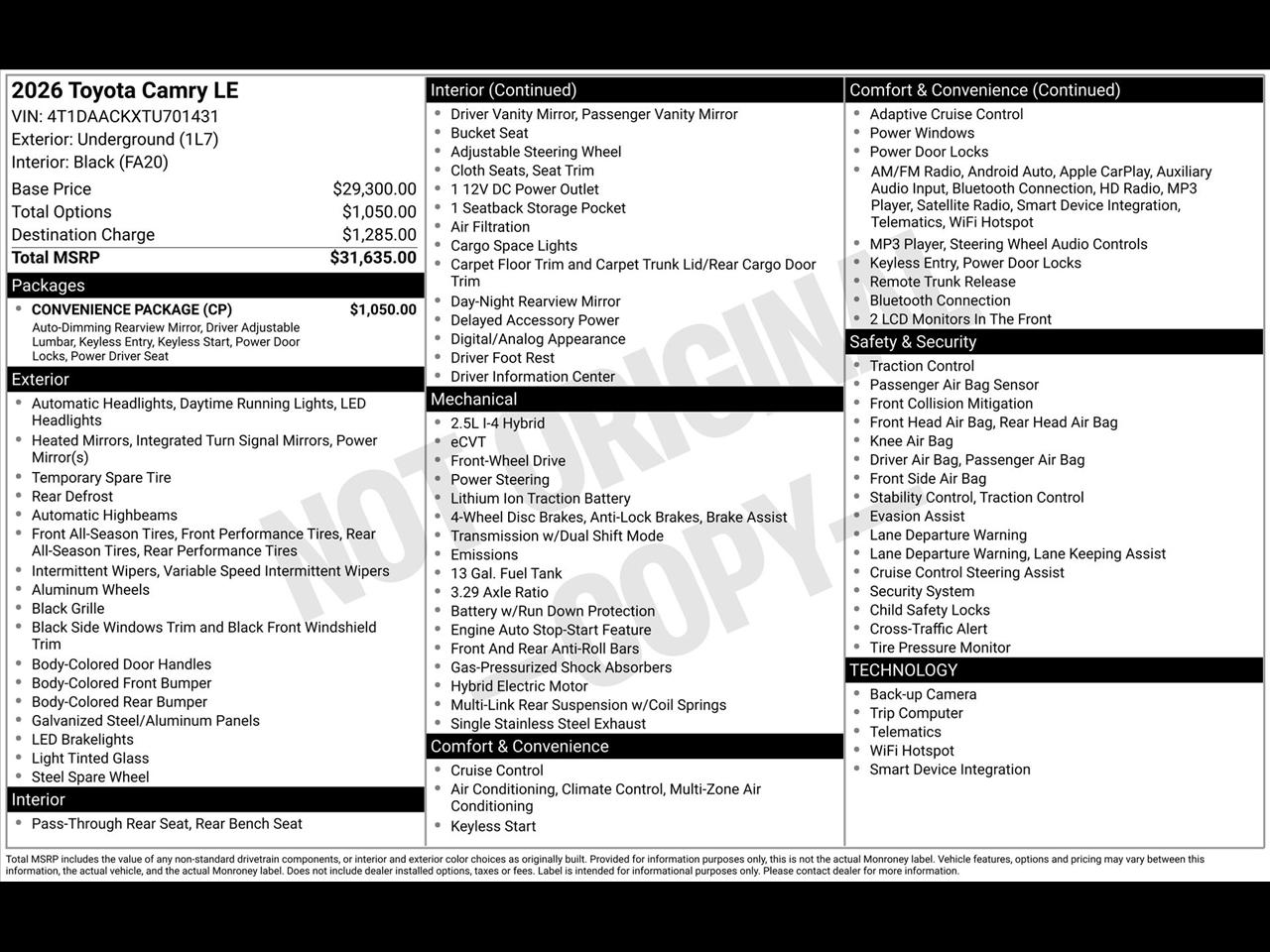 Toyota Camry Hybrid XLE 2026