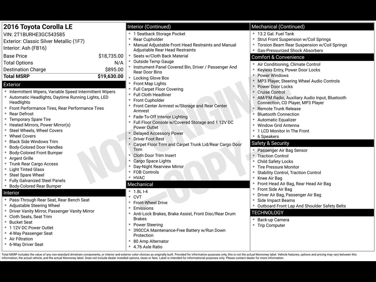 Toyota Corolla LE CVT 2016