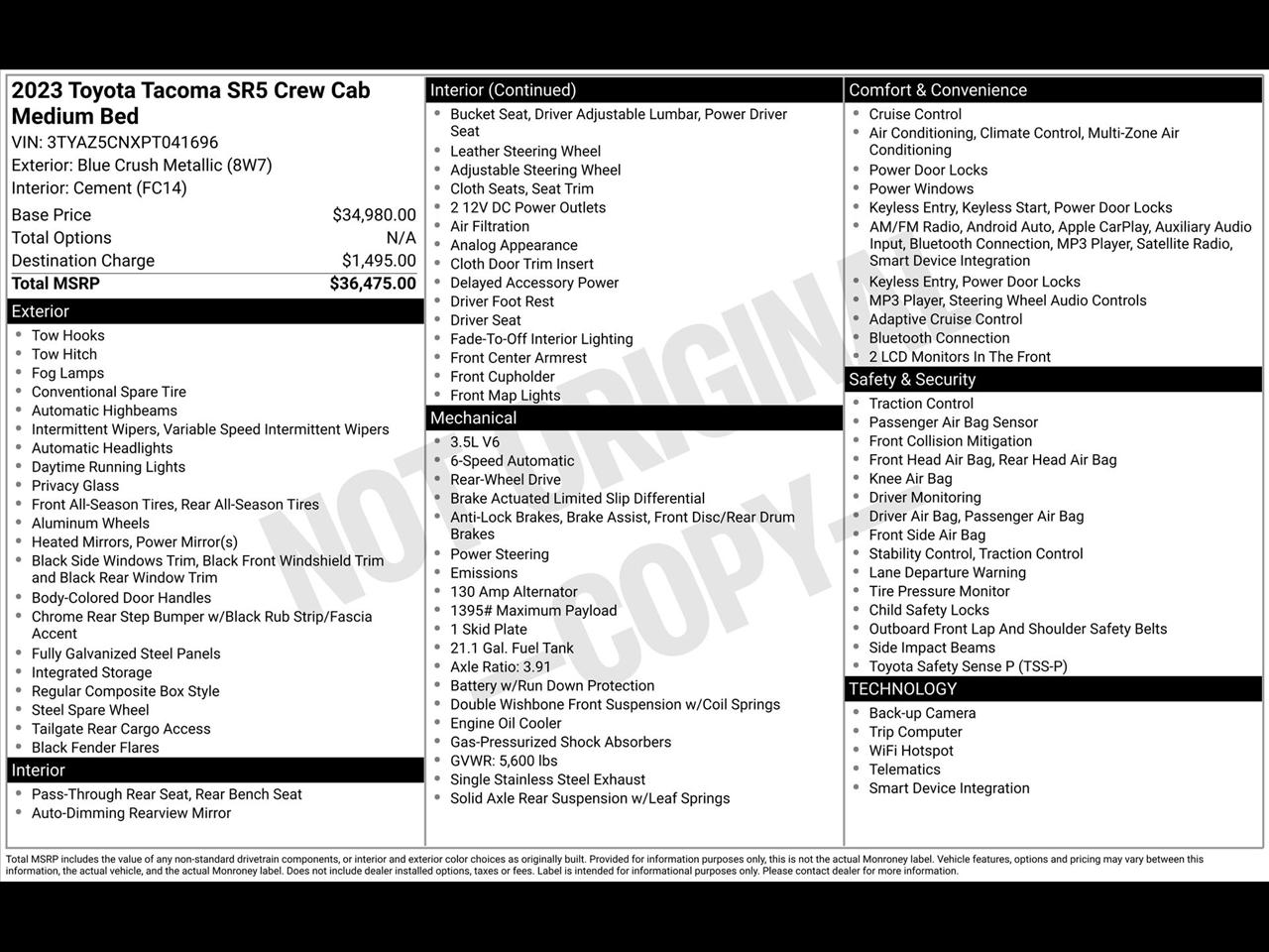 Toyota Tacoma SR5 Double Cab Long Bed V6 6AT 2WD 2023