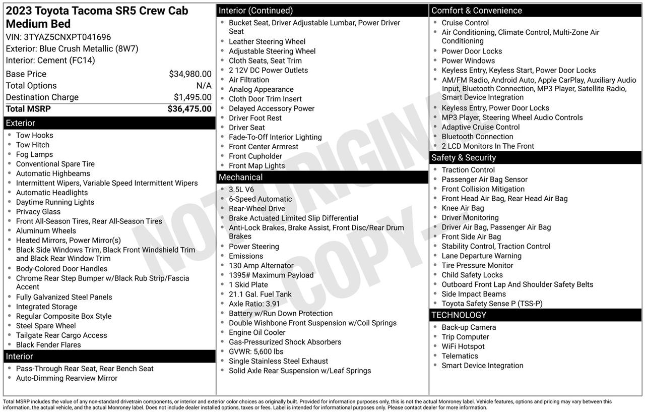Toyota Tacoma SR5 Double Cab Long Bed V6 6AT 2WD 2023