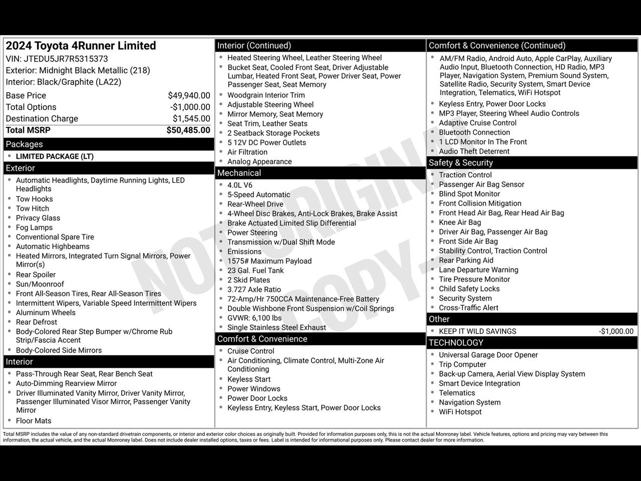 Toyota 4Runner Limited 2WD 2024